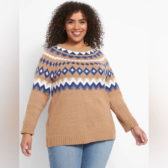 Lane Bryant Raglan-Sleeve Fair Isle Sweater Size 14/16 - Picture 1 of 8